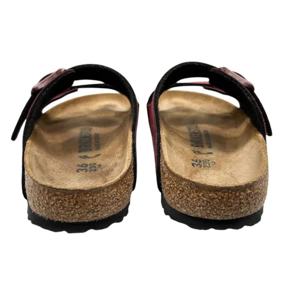 Birkenstock Arizona Birko-Flor Maroon Snake Pattern 2 Straps Slide Sandals 36